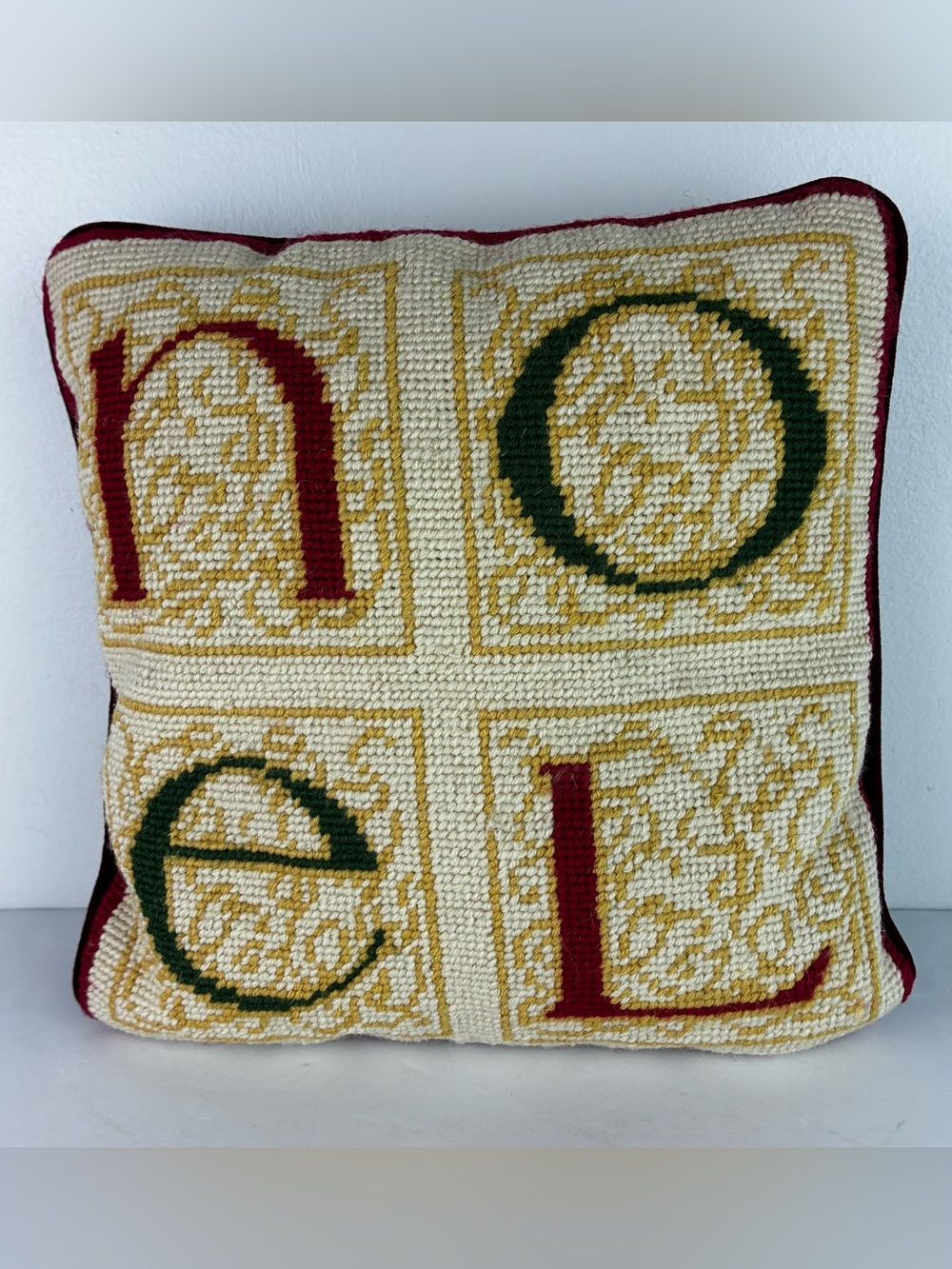 Needlepoint Noel Christmas Pillow Vintage 1980’s